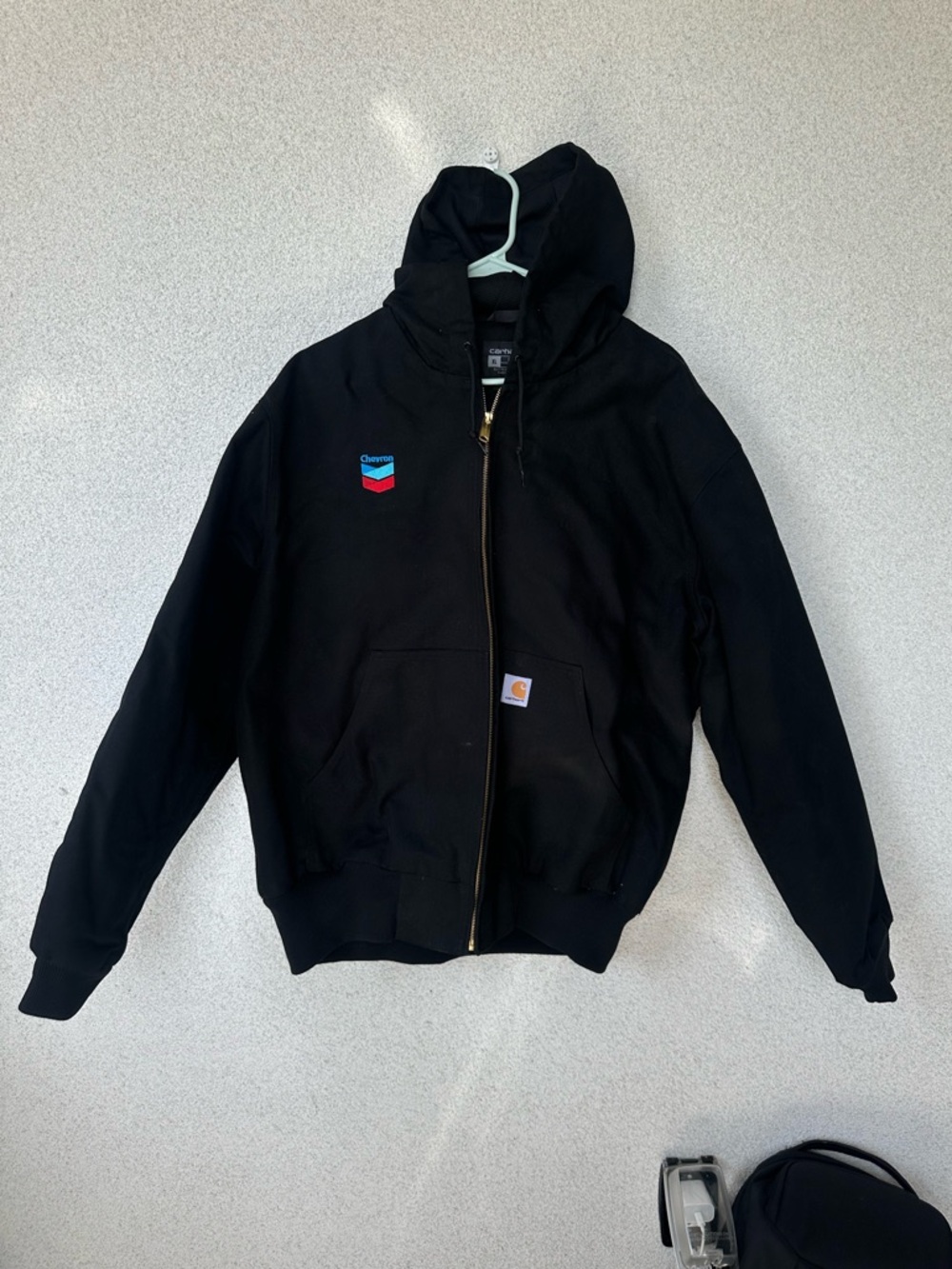 Carhartt Full Zip Hoodie XL Black Chevron Embroidery Loose Fit Workwear EUC